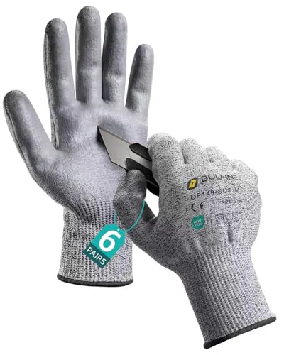 DULFINE ANSI A3 Cut Resistant Work Gloves for Men and Women, PU Coated,Ideal for Woodworking, Glass Cutting, Construction - size: Medium