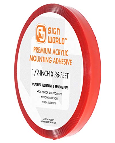 Best 1/2" Acrylic Double Sided Mounting Tape, Residue Free Upon Removal, Crystal Clear, Heavy Duty, Weather-Resistant (1/2-Inch x 36-Feet) - size: 1/2-Inch