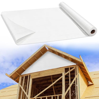 House Wrap, 3 x 150 ft Thick Drop Cloth Vapor Barrier, Heavy-Duty Moisture Barrier & Water-Resistant Plastic sheeting roll for Home Commercial Building Construction, White