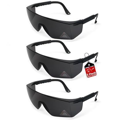 BISON LIFE Anti Fog Safety Glasses with Adjustable Temple & Side Protection, Wraparound Anti-Scratch Lens, Black Lens & Black Temple, Mowing, Gardening, Outdoor Sports & More (Pack of 3) - color: Black