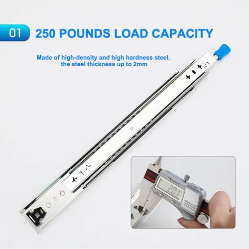 Hitess 1 Pair 56Inch Heavy Duty Drawer Slides with Lock 250lb Load Capacity,Full Extension Side Mount Ball Bearing Drawer Rails - size: 56 Inch