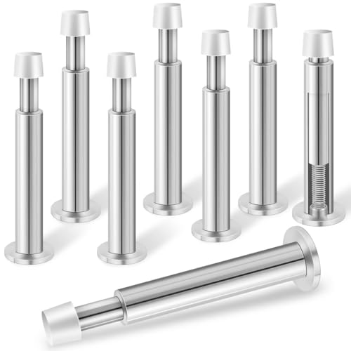 KOLAKO Door Stoppers for Wall, 8 Pack Door Stops, Long Spring Door Stopper with Rubber Bumper Wall Mount Doorstop, Silver - color: Silver, size: 4.4 Inch - 8 Pack