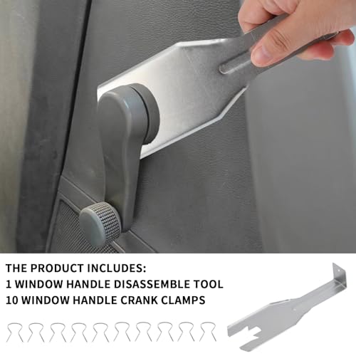 Penitue Window Handle Removal Tool with 10pcs Retainer Clips, Universal Window Handle Crank Disassemble Tool Metal Automotive Interior Repair Kit for Most Car Door Panel (Silver) - color: Silver