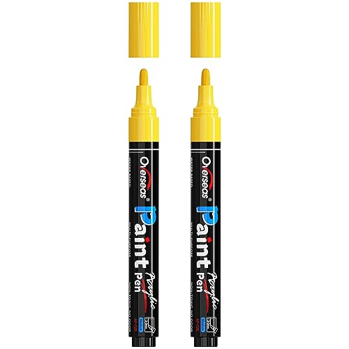 Overseas Yellow Paint Pens Paint Markers - Permanent Acrylic Markers 2 Pack, Water Based, Quick Dry, Waterproof Marker Pen for Rock, Wood, Plastic, Metal, Canvas, Glass, Fabric, Mugs. Medium Tip - color: Yellow