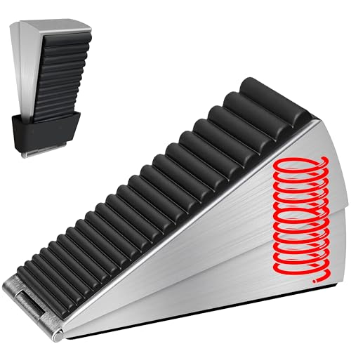 Strongest Heavy Duty Door Stopper, Wedge Spring Large Door Stoppers, Adjustable Tall Door Stoppers for Bottom of Doors 3 Inches High Metal Doorstop Suits Any Heavy Door - color: Silver