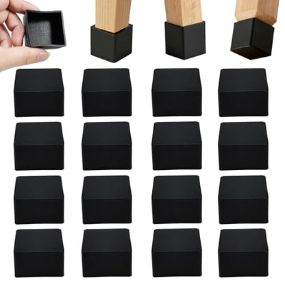 16 Pcs 1-1/2" x1-1/2 Square Silicone Chair Leg Floor Protectors, Rubber Chair Leg Caps, Flexible & Anti-Slip Chair Table Leg Covers, Wood Post End Cap, Furniture Leg Covers for Patio Indoor, Black - size: 1-1/2"