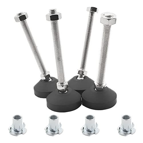 Luomorgo 4 Pcs M8 Leveling Feet with T-Nut, Anti Skid Threaded Rubber Feet, Adjustable Swivel Levelers for Furniture Feet, Heavy Duty Appliance Feet for Mechanical Equipment (D50 x M8 x H80) - size: D50 X M8 X H80