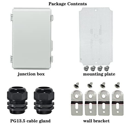 Zulkit Junction Box,IP67 Waterproof Electrical Box Hinged Cover Stainless Steel Buckle Plastic Enclosure for Project w Mounting Plate Wall Bracket and 2 Cable Gland Grey 10.2 x 6.3 x 3.9 Inch - color: Grey Cover, size: 10.2" x 6.3" x 3.9"