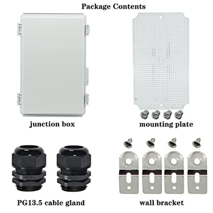 Zulkit Junction Box,IP67 Waterproof Electrical Box Hinged Cover Stainless Steel Buckle Plastic Enclosure for Project w Mounting Plate Wall Bracket and 2 Cable Gland Grey 10.2 x 6.3 x 3.9 Inch - color: Grey Cover, size: 10.2" x 6.3" x 3.9"