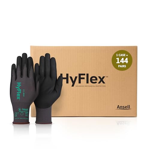 Ansell HyFlex Multi-Purpose Touchscreen Work Gloves with Aerofit Precision Comfort Technology - color: Dark Grey, size: Size 7 (S), style: 144 Pairs