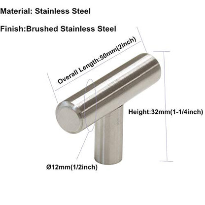 goldenwarm 10Pack Single Hole Brushed Stainless Steel Cabinet Knobs and Pulls Door Cupboards Drawers Bedroom Furniture Handles 50mm/2in Overall Length - color: ‎Brushed Stainless Steel, size: 10 Pack