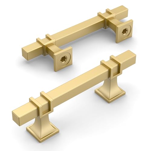 Amerdeco 10 Pack Brushed Gold Cabinet Pulls 3 Inch(76mm) Hole Center Drawer Pulls Cabinet Hardware Kitchen Cabinet Handles for Bathroom Dresser Pulls ZH0067 - color: Brushed Gold, size: 3"/76MM Hole Center