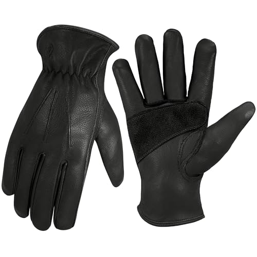 Leather Work Gloves for Men & Women, Reinforced Durable Gardening Gloves,Cowhide Work Gloves,Puncture & Cut Resistant - color: Black, size: X-Large
