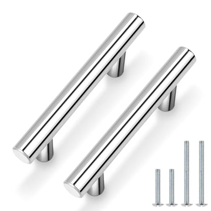 Probrico 5Pack | 2-1/2" Hole Centers Kitchen Cabinet Pulls Polished Chrome, Modern Euro Round T Bar Stainless Steel Cabinet Pulls, Chrome Handles for Cabinet and Drawers 4" Length - color: Polished Chrome, size: hole center 2-1/2"