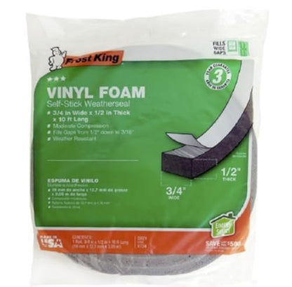 Frost King V734H Vinyl Foam Tape - Closed Cell - Moderate Compression, 3/4" W, 1/2" Thick, 10' L, Grey,Gray - size: Pack of 1, style: 3/4"W,1/2"T,10'L,Grey