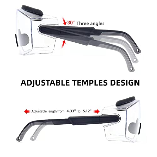 UKNOW Safety Goggles Over Glasses, Anti Fog Safety Glasses with Clear Wraparound Lens, ANSI Z87.1 Protective Eyewear - color: Black