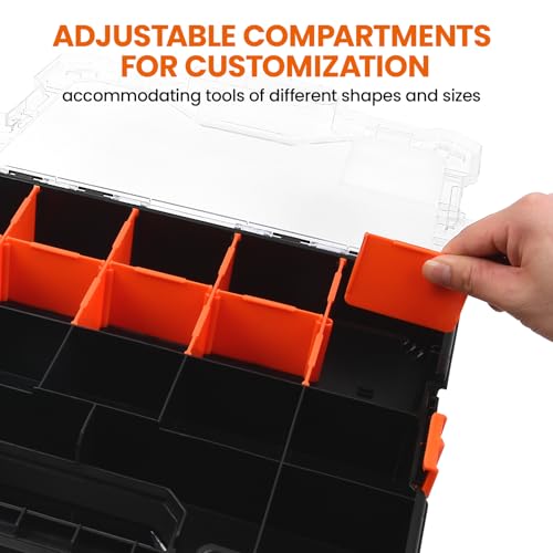 2PC Interlockable Tool Organizer, Toolbox with Adjustable Dividers & Bins & Transparent Lids Portable Hardware Storage Box for Screws, Nuts, Fishing Accessories (Black&Orange) - style: 2 PC Interlockable Organizer