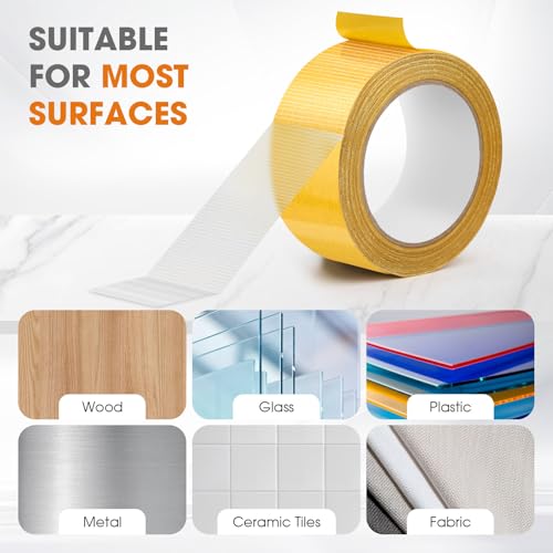 Double Sided Fabric Tape Heavy Duty Mounting Tape, Multifunctional High Stickness Strong Tape, Clear Gauze Fiberglass Tape for Clothes Pictures Posters Frames Carpet Art (1.96In x65FT(20M)) - size: 1.96In x65FT(20M)