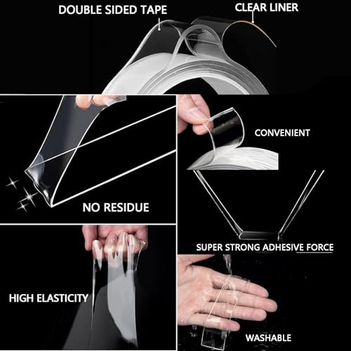 GLBEAR Extra Strong Double Sided Tape, Double Sided Adhesive Tape Heavy Duty, Clear & Tough Nano Tape for Hanging Picture, Poster, Carpet, Photo Deco, Multipurpose Mounting Tape（10 Feet×0.6inch×2mm）