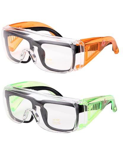 UNCO- Safety Goggles Over Glasses, Protective Goggles, Anti Fog, Work, Safety Glasses Over - color: Green and Orange Handle, size: 2 Pack