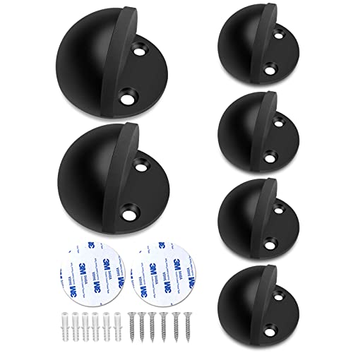 6 Pack Door Stoppers Self Adhesive Floor Door Stop No Drill Black Rubber Bumper Doorstop Wall Protector, Stainless Steel Dome Shaped - color: Black, size: 6 Pack