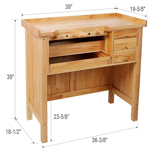 Montary 39-Inch Solid Wood Jewelry Workbench - Heavy Duty Jewelry Bench with Mandrel Tray & Metal Liner Pan & Practical Storage Drawers for Jewelry Making & Repair Station - size: 3 Drawers-39" Jewelry Bench