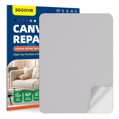Self-Adhesive Canvas Repair Tape, 8.3" x 11" Waterproof Canvas Repair Patch, Fabric Patch Repairs Kit for Furniture, Tents, Sunbrellas, Boat Covers Awnings, Couches, Clothes, Bags Light Grey - color: Light Grey, size: 8.3" x 11"