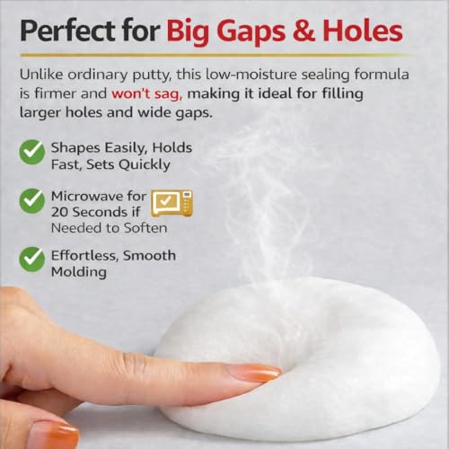 8 oz Sealing Putty –Perfect for Big Gaps & Holes – Waterproof Moldable Hole & Gap Filler for AC Pipe Holes, Cable Openings and Plumbing Gaps