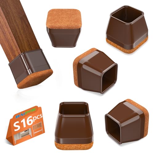 16Pcs Square Chair Leg Floor Protectors with Thickened Felt Pads Silicone Chair Leg Covers Caps to Protect Hardwood Tile Floors Furniture Feet Reduce Noise (Brown S Fit 0.87"-1.10") - color: Brown, size: Small