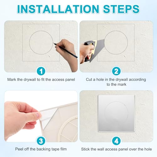M METERXITY 1-Pack Access Panel for Drywall, 4x4 Inch Plastic Self Adhesive Wall Hole Cover Access Doors for Wiring Cable/Ceiling, Removable Plumbing Wall Panel [Silver Tone, Round] - color: Silver Tone