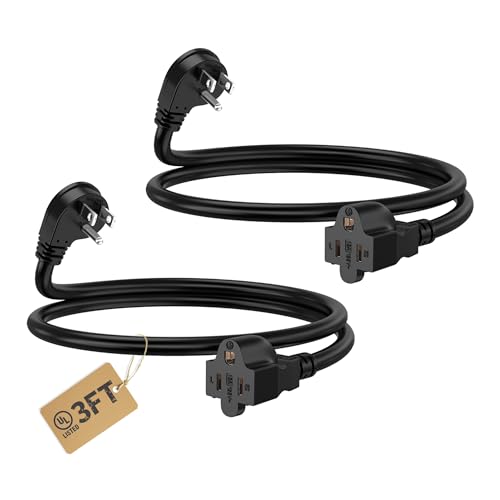 LUCKY TL 2 Pack Indoor Outdoor Extension Cord, 16/3 Gauge Black Short Extension Cord 3ft, Waterproof Flexible Case, Made in Pure Copper, 13A 1625W 16AWG SJTW, 3 Prong Heavy Duty Wire, UL - color: Black, size: 3FT 2 Pack