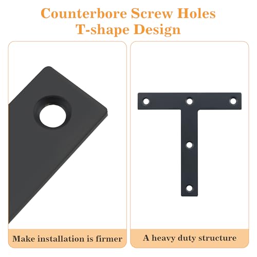 Mooche T Flat Brackets for Wood, Corner Bracket Black Corner Brace Mending Plate Repair Stainless Steel Flat Braces for Tables Chairs Sofas Beds Cabinets Doors (10Pack T-Shaped 120mmX120mm Black)
