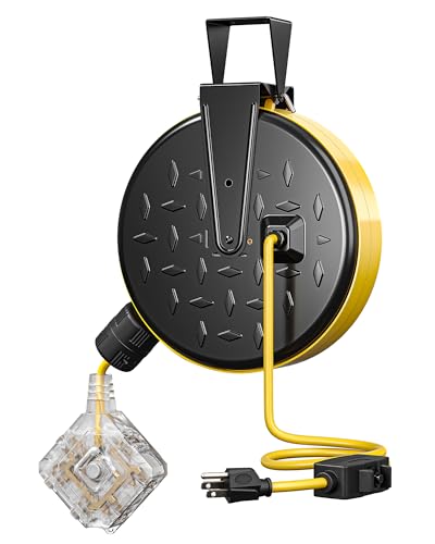 DEWENWILS 30 Ft Retractable Extension Cord Reel, Ceiling/Wall Mount 16/3 Gauge SJTW Power Cord with 6 Grounded Outlets, Twist-Lock Stopper, 10 Amp Circuit Breaker, Metal Covering, UL Listed - color: Black 6 Outlets+twist Lock