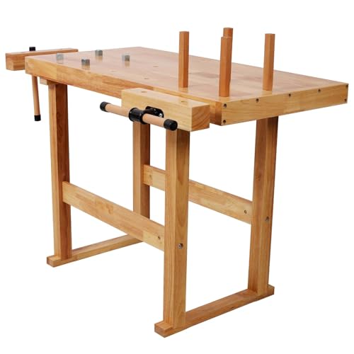 40" Rubber Wood Workbench, Heavy Duty Work Bench with Adjustable Handle, Work Bench Table for Garage, Workshop, Home Storage, Woodworking Bench, 330 lbs Weight Capacity (40") - size: 40"