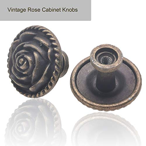 Vintage Rose Dresser Knobs, Antique Bronze Cabinet Knobs and Pulls 8 Pack - style: Vintage Rose