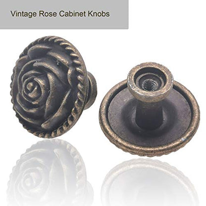 Vintage Rose Dresser Knobs, Antique Bronze Cabinet Knobs and Pulls 8 Pack - style: Vintage Rose