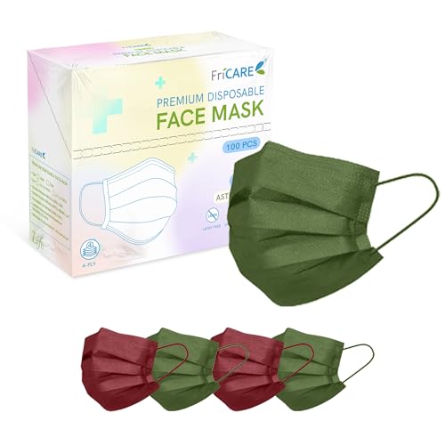 FriCARE Face Masks Disposable for Adults, 4 Ply ASTM Level 3, Individually Wrapped Mask for Allergy Protection, 100 Pack, Festive Cheer - color: Festive Cheer