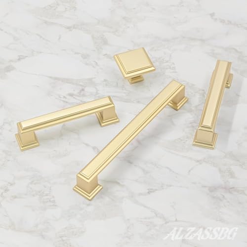 Alzassbg 10 Pack Brushed Gold Cabinet Pulls, 6-1/4 Inch(160mm) Hole Center Cabinet Handles Kitchen Pulls for Cabinets and Drawer AL3071MGP - color: Brushed Gold, size: 6-1/4" Hole Center