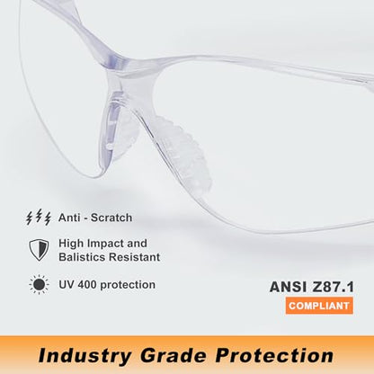 ProtectX Safety Glasses for Men & Women, Safety Sunglasses with Anti-Fog Scratch Resistant Lenses, Non-Slip Grips, ANSI Z87.1 - color: Olympus Clear 12 Pk