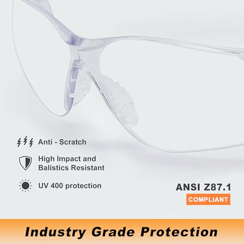 ProtectX Safety Glasses for Men & Women, Safety Sunglasses with Anti-Fog Scratch Resistant Lenses, Non-Slip Grips, ANSI Z87.1 - color: Olympus Clear 12 Pk