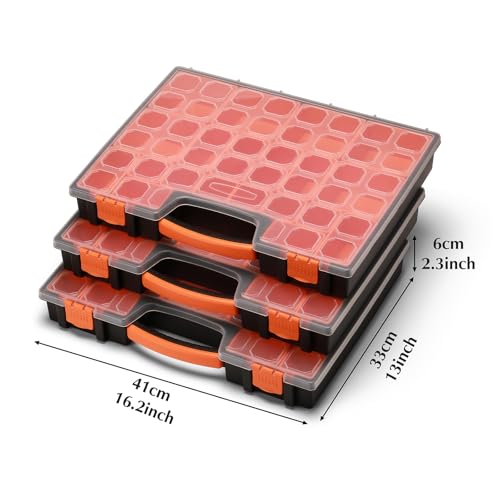EMENTOL 3PCS Multi-Purpose Portable Organizer Box Set with 72-Removable Compartments, 3 Pieces Professional Boxes with Dimension 16.2"L*13"W*2.3"H - size: 3 PCS