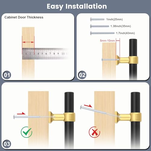 5Pack Hole Centers 5inch(128mm) Black Cabinet Handles with Brushed Brass Base T Shaped Kitchen Cabinet Pulls Hardware Pull Handle for Cabinets Dressers 7.5inch Total Length - color: Black with Brushed Brass Base, size: Hole Centers: 5inch
