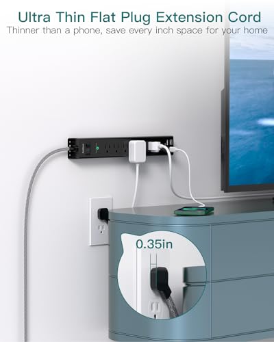 Surge Protector Power Strip - Extension Cord with Addtam 6 AC Outlets 4 USB (2 USB-C Ports), 1875W/15A, Flat Plug with Overload Surge Protection, Outlet Extender for Home Office Dorm Room Essentials - style: Braided Cord
