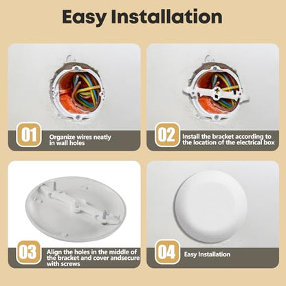 4 Pack Round Electrical Box Cover Hide Hole Ceiling Cover Ceiling Cover Plate for 3-1/2 to 4" Round Octagon Boxes, Covers Ugly Holes Screws, White (4)