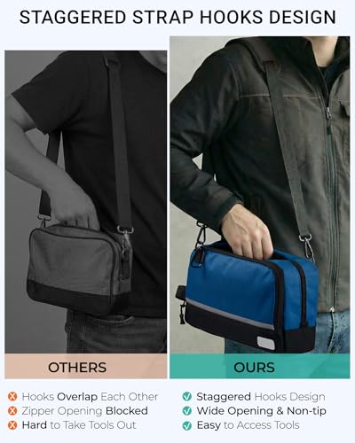 2 Pack Small Tool Bags Zipper Pouch for Organizing, with Adjustable Shoulder Strap & Carabiner, Utility Small Tool Pouch with Multi Pocket Compartments and Label Area (12" & 10") - color: Green/Blue