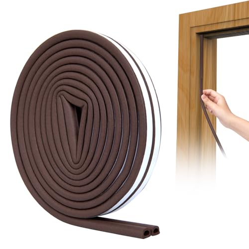 SUNMON Door Seal D-Type Strip Weather Stripping Self Adhesive Foam for Doors and Windows, Soundproofing Weatherstrip Gap Collision Avoidance (Brown) - color: D Type Brown Rubber, size: 19.7FT