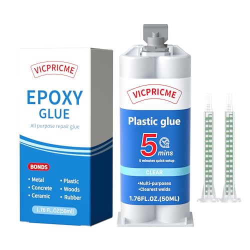 Vicpricme 5 Min Clear Epoxy Glue, 2‑Part AB Adhesive, 4600 PSI “Cold‑Weld” Bond for Plastic, Metal, Wood & Ceramic, Dual‑Syringe 50 mL (1.76 oz) + Mixing Nozzl(1) - size: 5Min glue 1pcs