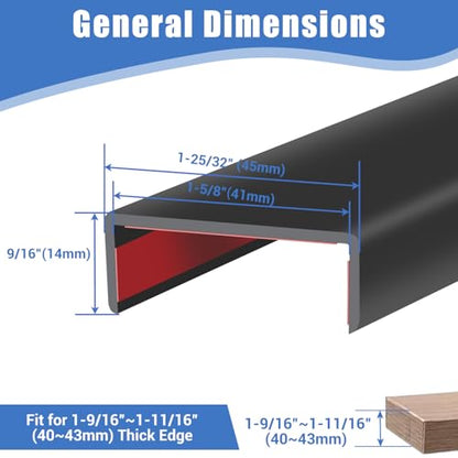 Rubber Edge Trim, Self-Adhesive U Shaped Edge Protector for Plywood, Cabinet, 1-5/8" Wood Edge Banding, Flexible Furniture Repair, EPDM Material, Fit 1-5/8"(41mm), Length 10Ft, Black - size: Fit 1-5/8"- L10'