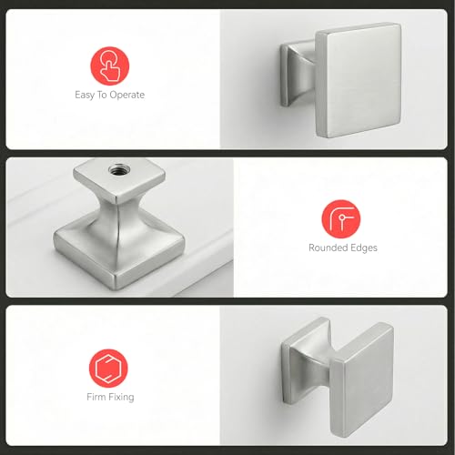 homdiy 10 Pack Cabinet Knobs Brushed Nickel Drawer Knobs - Square Cabinet Knobs for Dresser Drawers Silver MO6785SNB Kitchen Cabinet Knobs - color: Brushed Satin Nickel