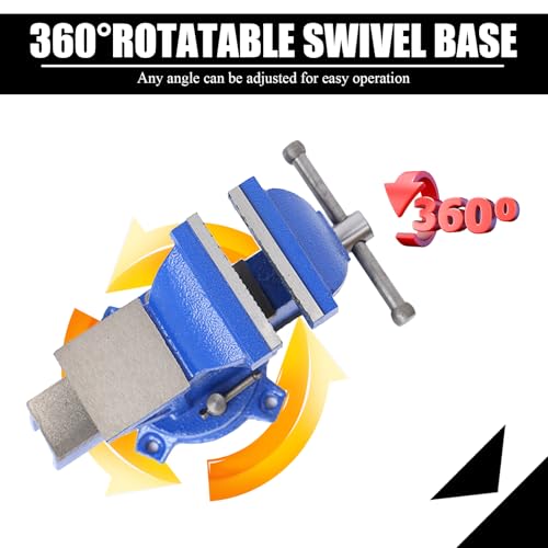 Bench Vise Heavy Duty, Table 6" Vise - Locking Base Clamp Cast Steel 360° Swivel Vice with Anvil, Table Clamp Pipe Lock Pliers Base Desktop for Woodworking Cutting Conduit Drilling, Sanding